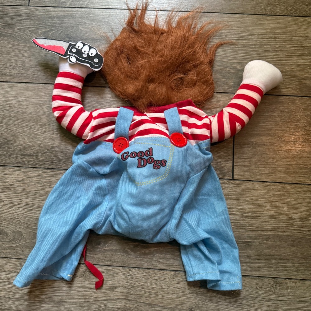 Chucky Dog Costume Childs Play Horror Movie Pet Halloween Outfit with Wig Prop